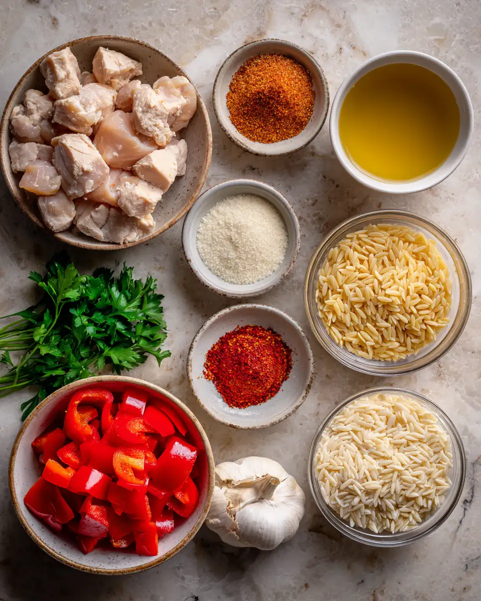 Savor the Heat: Spicy Cajun Chicken Orzo Delight 4 Ingredients for Savor the Heat: Spicy Cajun Chicken Orzo Delight