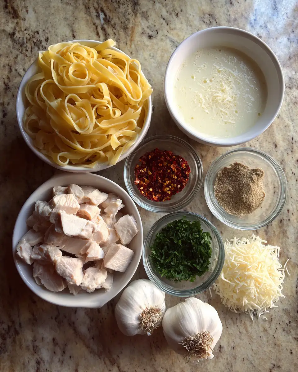Spice Up Your Pasta Night with Irresistible Spicy Garlic Chicken Alfredo 4 Ingredients for Spice Up Your Pasta Night with Irresistible Spicy Garlic Chicken Alfredo