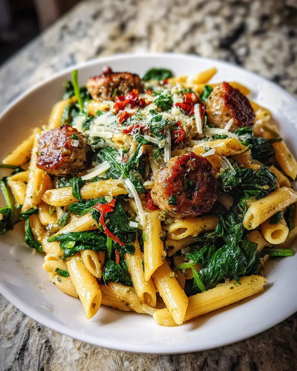Final dish - Spice Up Your Dinner with Irresistible Sausage Penne and Spinach