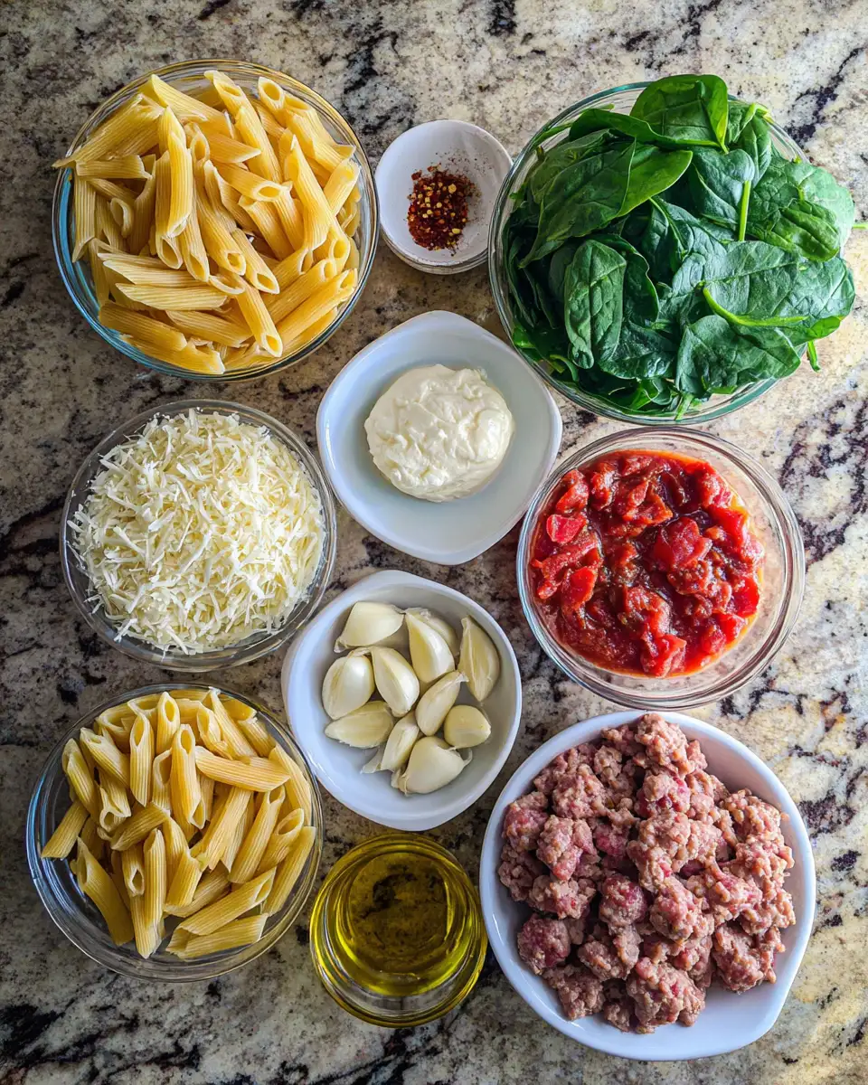 Ingredients for Spice Up Your Dinner with Irresistible Sausage Penne and Spinach