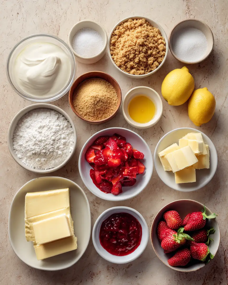 Ingredients for Irresistibly Tangy Strawberry Lemonade Cheesecake Bars That Will Brighten Your Day