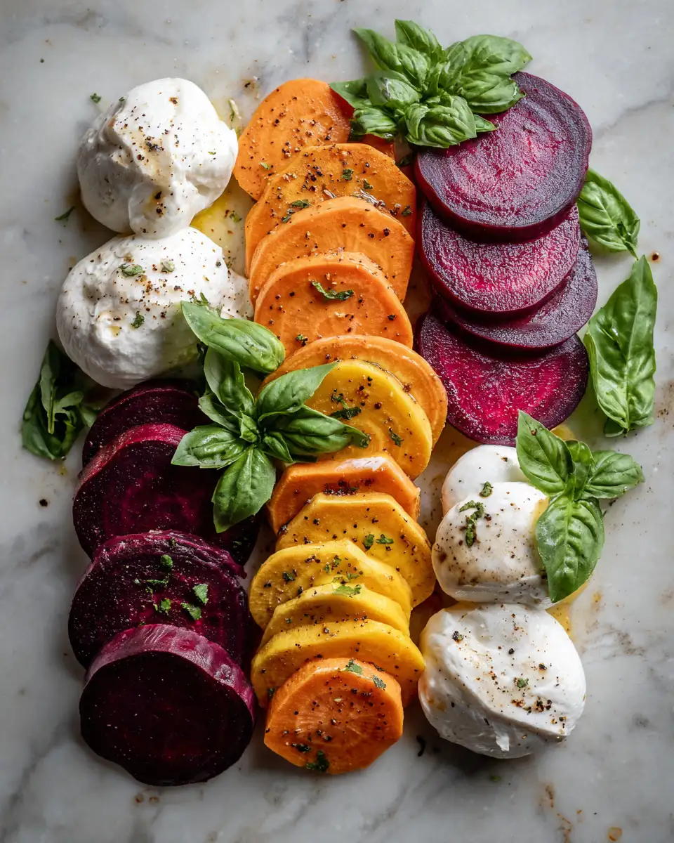 Colorful Culinary Creation Sweet Potato Beet Stacks with Burrata Bliss 4 Ingredients for Colorful Culinary Creation Sweet Potato Beet Stacks with Burrata Bliss