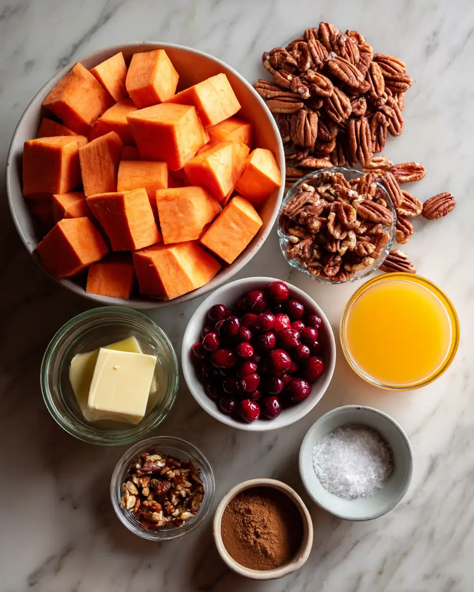 Ingredients for Sweet Potato Casserole with Cranberries: A Festive Twist on a Classic Dish