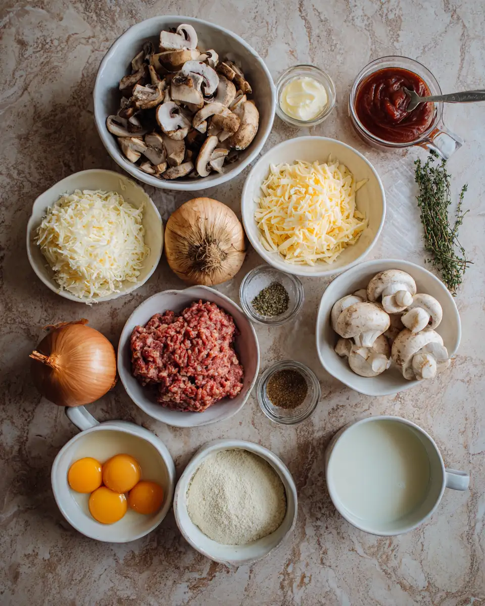 Ingredients for Savor the Ultimate Comfort: Swiss Bacon Mushroom Meatloaf Delight