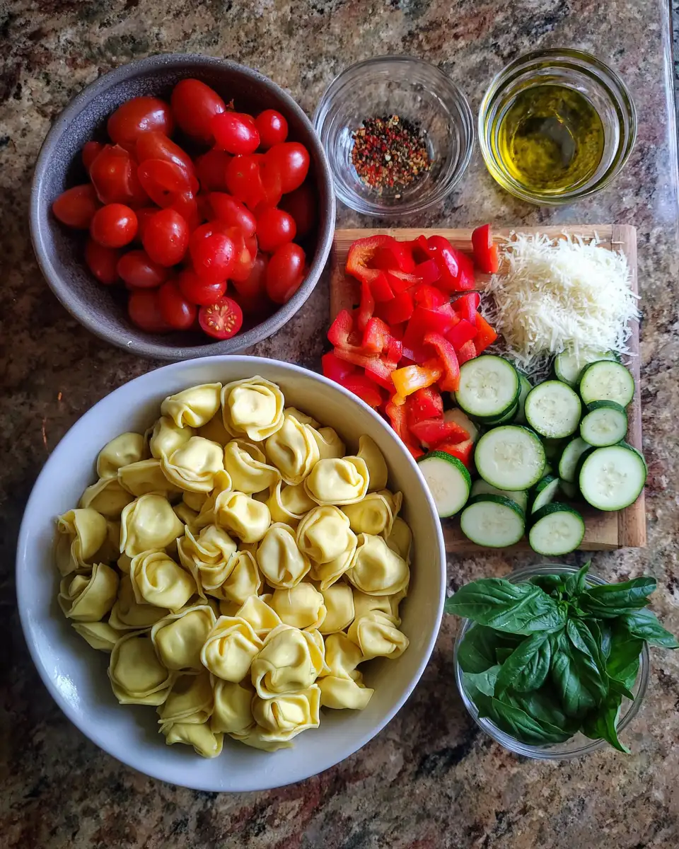 Ingredients for Tantalizing Tortellini with Vibrant Summer Veggies