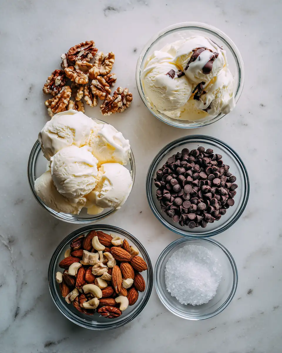 Ingredients for Indulge in a Blissful Vanilla Sundae with Chocolate Drizzle and Roasted Nuts Delight