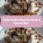 Indulge in a Blissful Vanilla Sundae with Chocolate Drizzle and Roasted Nuts Delight