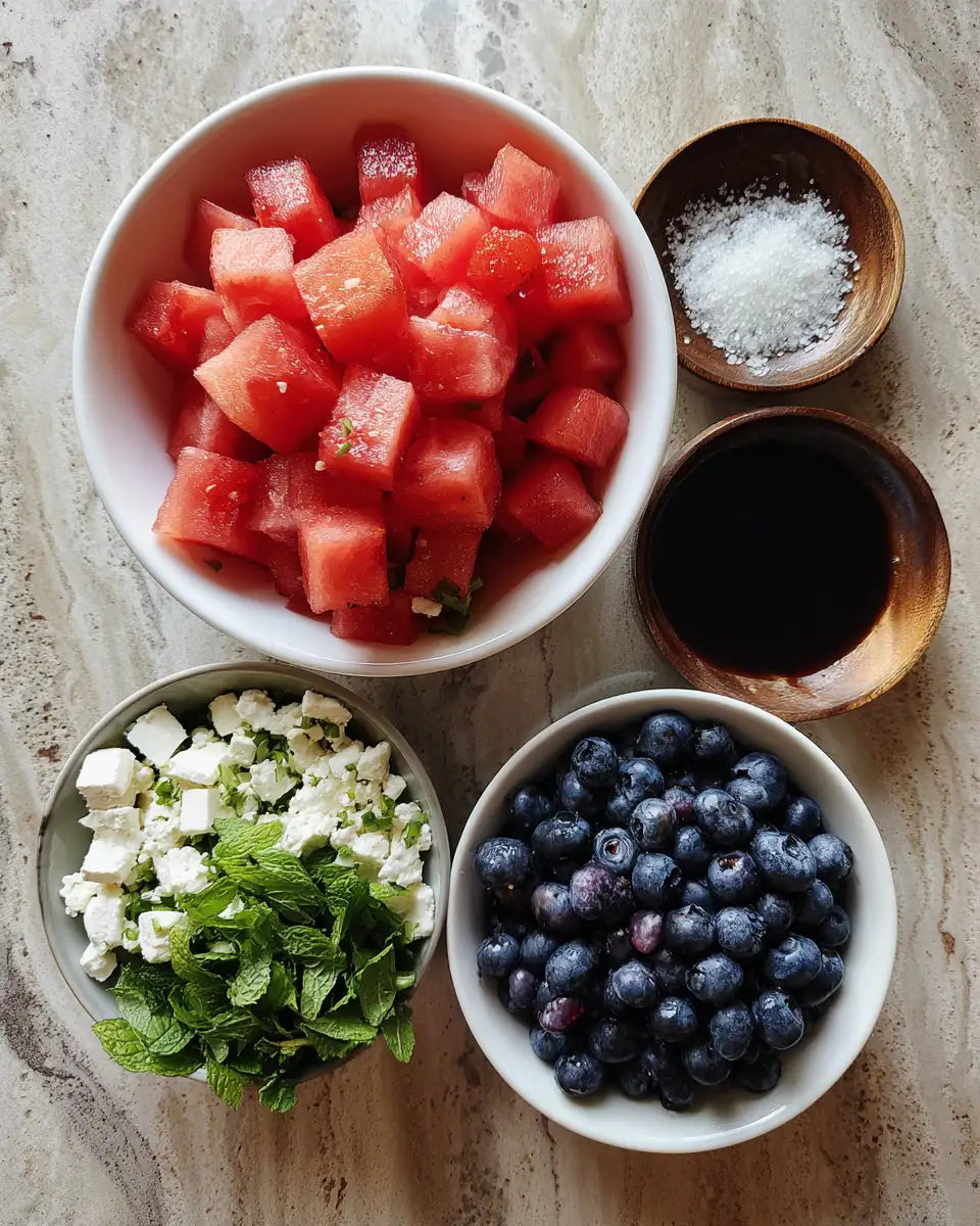 Ingredients for Refreshing Summer Bliss: Watermelon Blueberry Feta Salad