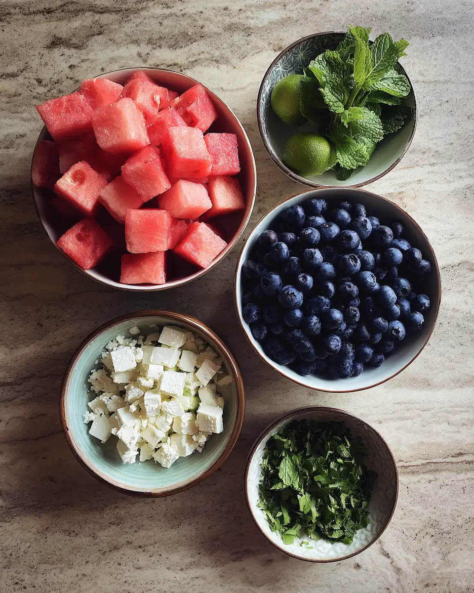 Ingredients for Refreshing Summer Bliss Watermelon Blueberry Salad