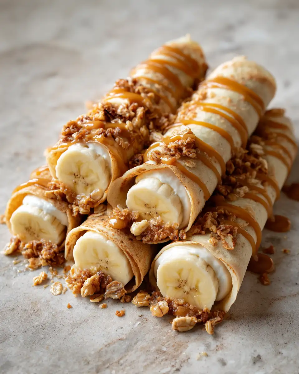 Ingredients for Decadent Banana Cream Crepe Rolls with Caramel Drizzle and Crunchy Granola Delight