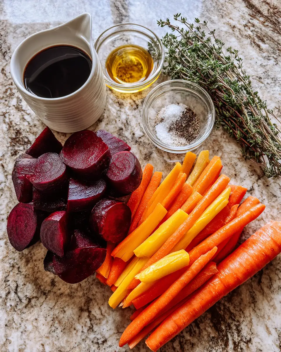 Ingredients for Colorful Harmony: Beets and Carrots with Balsamic Glaze Delight
