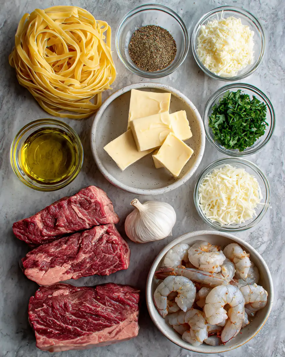 Sizzling Blackened Steak and Shrimp Alfredo: A Decadent Delight 4 Ingredients for Sizzling Blackened Steak and Shrimp Alfredo: A Decadent Delight