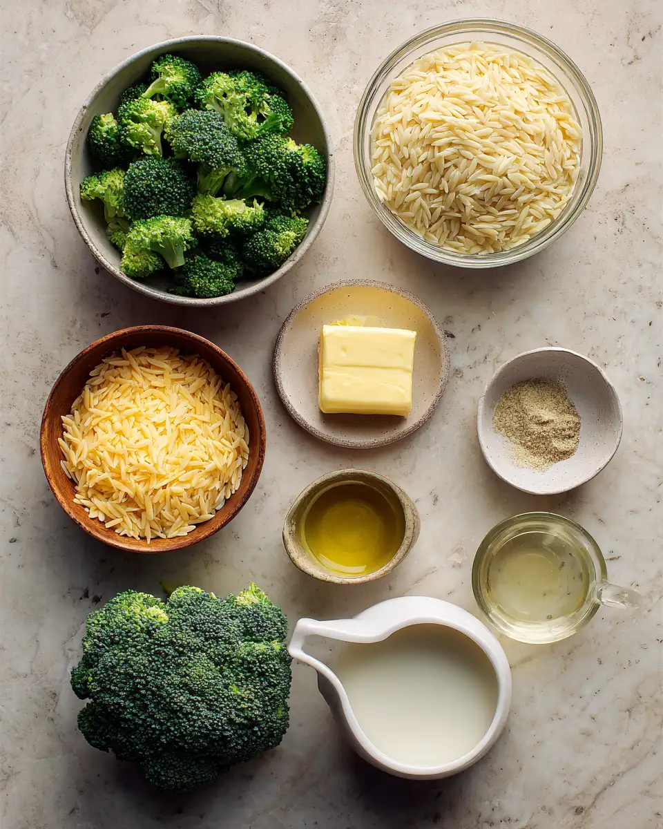 Ingredients for Creamy Broccoli Cheese Orzo: Your New Weeknight Obsession