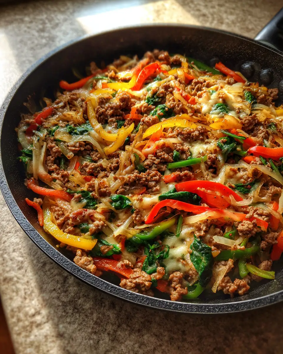 Sizzling Cheesesteak Ground Beef Skillet: A One-Pan Wonder 6 Final dish - Sizzling Cheesesteak Ground Beef Skillet: A One-Pan Wonder