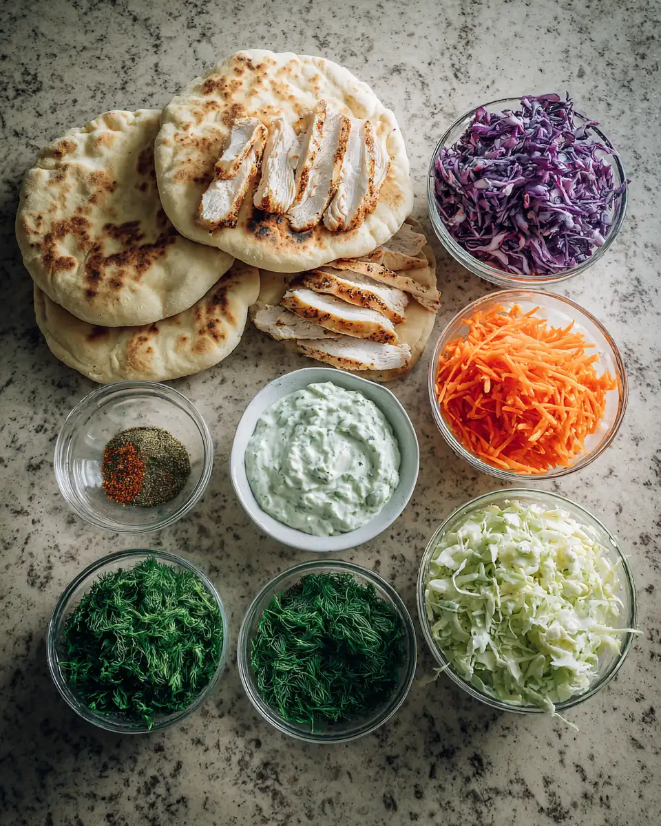 Zesty Chicken Pitas Meet Creamy Herby Ranch Slaw for a Flavor Fiesta 4 Ingredients for Zesty Chicken Pitas Meet Creamy Herby Ranch Slaw for a Flavor Fiesta