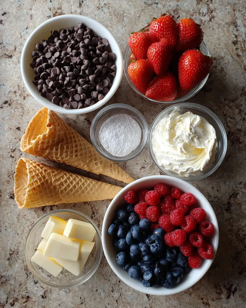Ingredients for Indulge in a Chocolate Berry Swirl Waffle Cone Bowl Delight