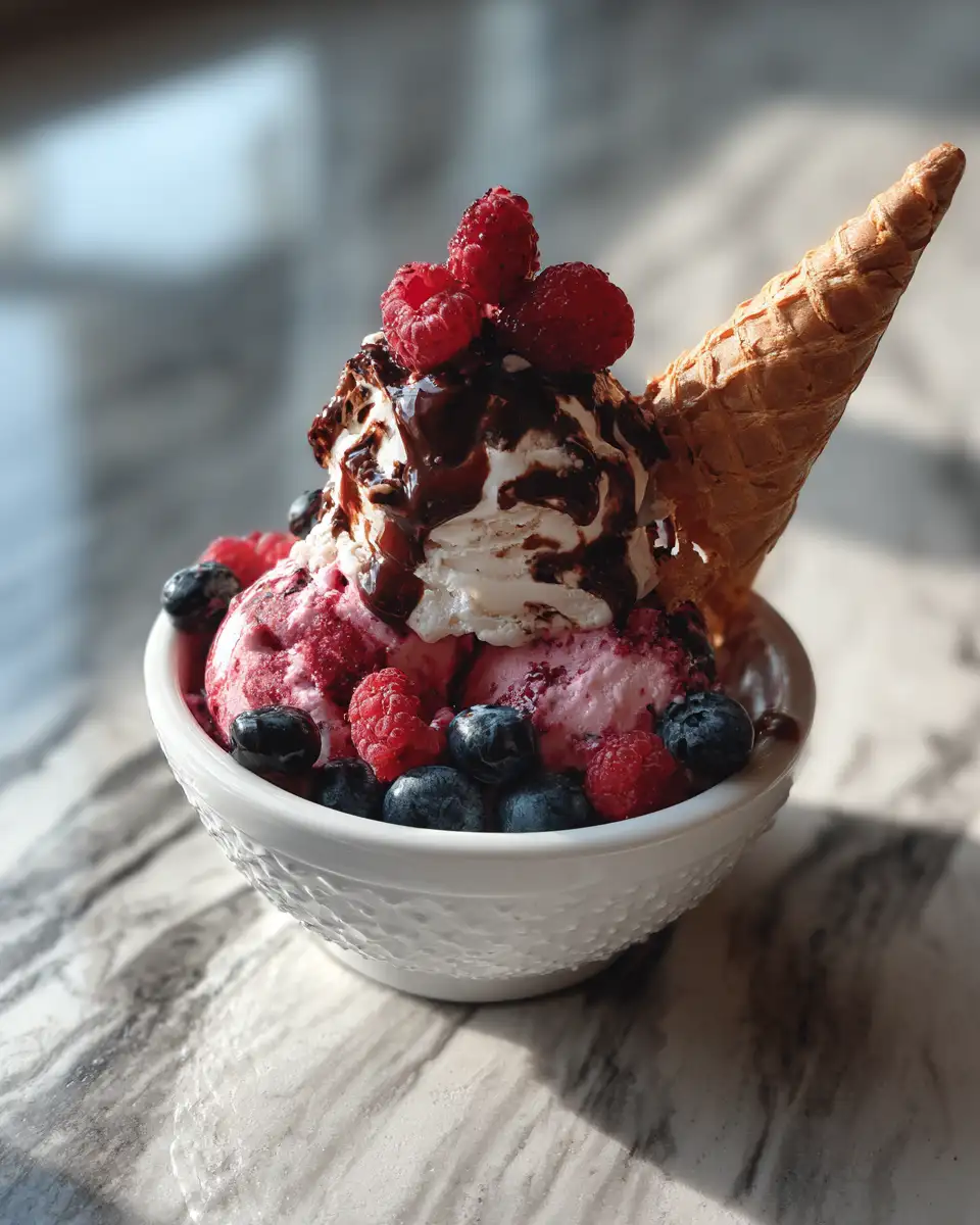 Final dish - Indulge Your Sweet Tooth: Chocolate Berry Swirl Waffle Cone Bowl Delight