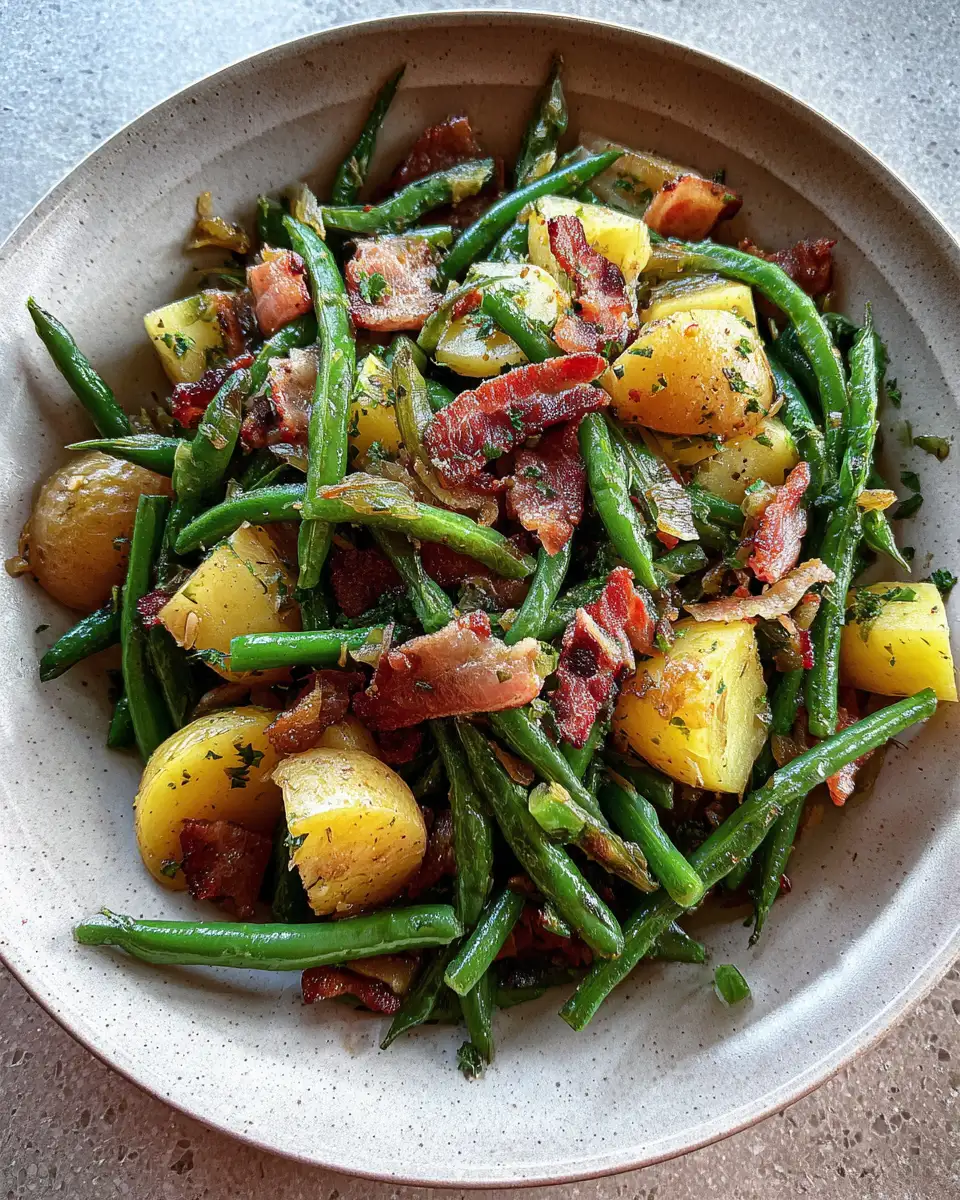 Final dish - Rustic Ranch Delight: Green Beans and Potatoes with Crispy Bacon