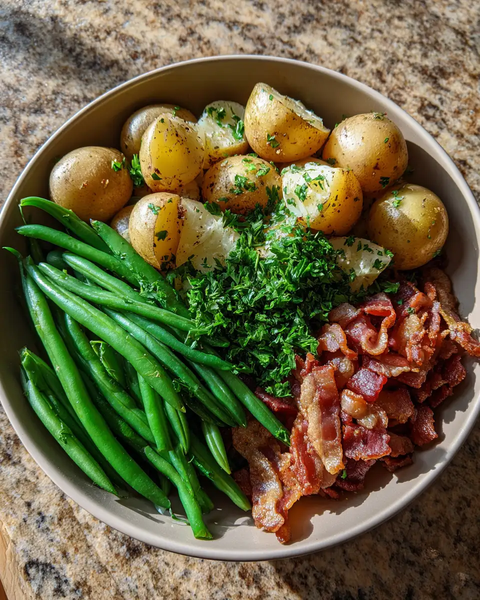 Ingredients for Rustic Ranch Delight: Green Beans and Potatoes with Crispy Bacon