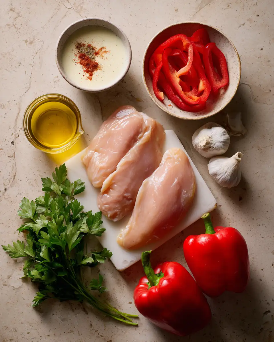Irresistibly Creamy Garlic Red Pepper Chicken: A Flavor Explosion in Every Bite 4 Ingredients for Irresistibly Creamy Garlic Red Pepper Chicken: A Flavor Explosion in Every Bite