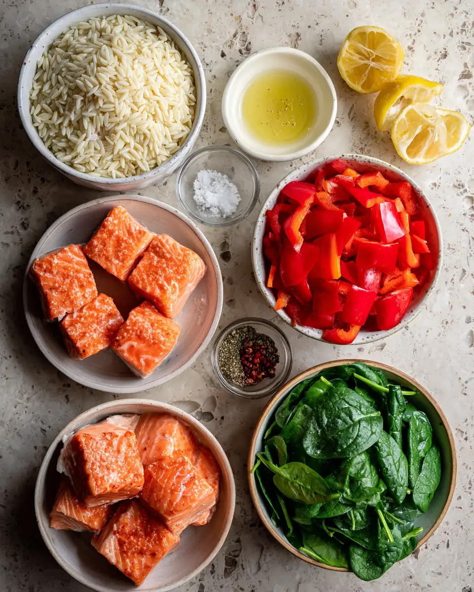 Creamy Salmon Orzo with Spinach and Bell Pepper: A Flavorful One-Pot Wonder 4 Ingredients for Creamy Salmon Orzo with Spinach and Bell Pepper: A Flavorful One-Pot Wonder