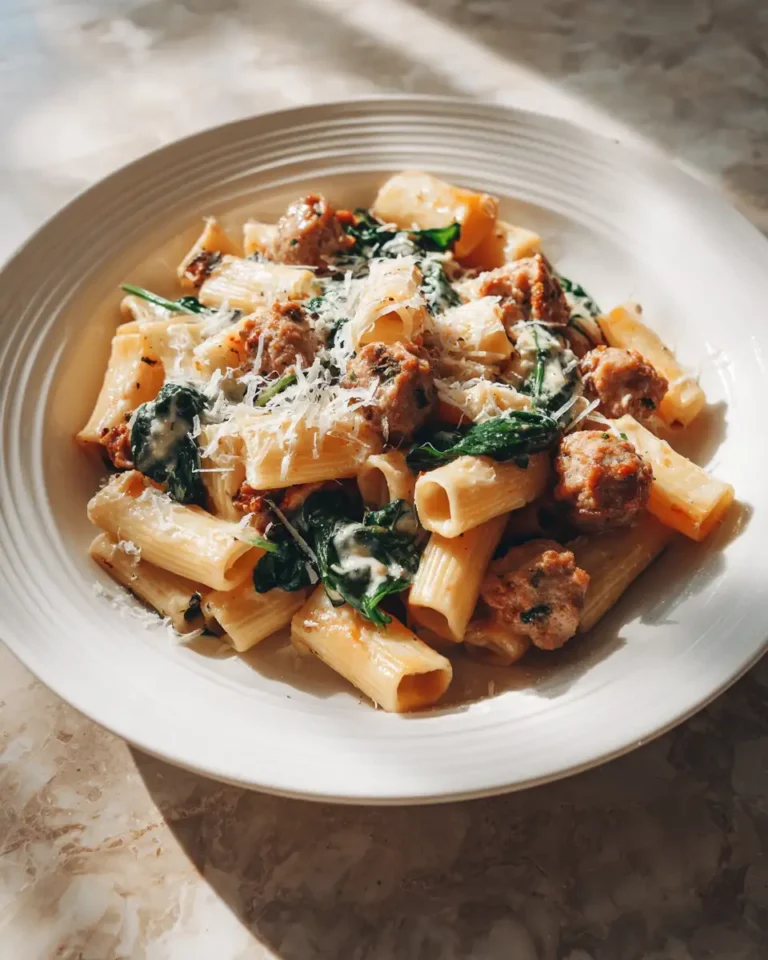 Indulge in Comfort: Creamy Sausage Rigatoni with Spinach Delight - Featured Image