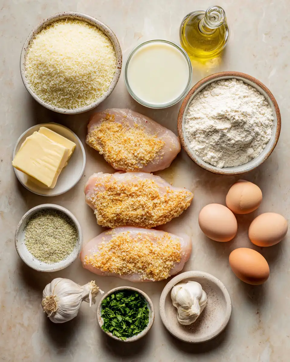 Ingredients for Savor the Crunch of Crispy Parmesan Chicken with Velvety Garlic Bliss