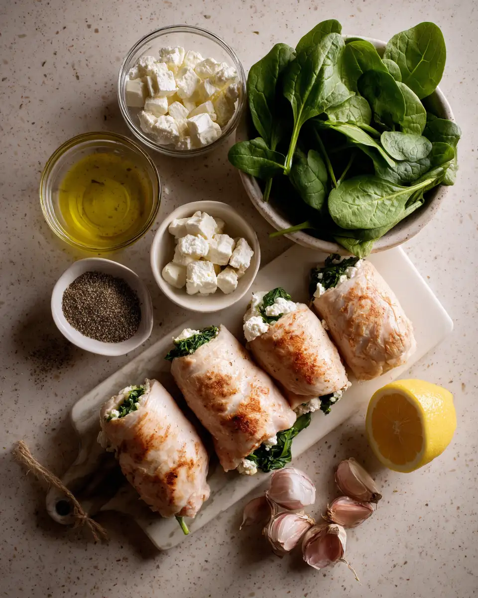 Savor the Flavor: Feta and Spinach Rolled Chicken Delight 4 Ingredients for Savor the Flavor: Feta and Spinach Rolled Chicken Delight