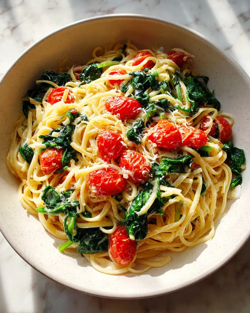 Garlic Butter Pasta with Tomatoes and Spinach: A Flavorful Twist on a Classic Dish 6 Final dish - Garlic Butter Pasta with Tomatoes and Spinach: A Flavorful Twist on a Classic Dish