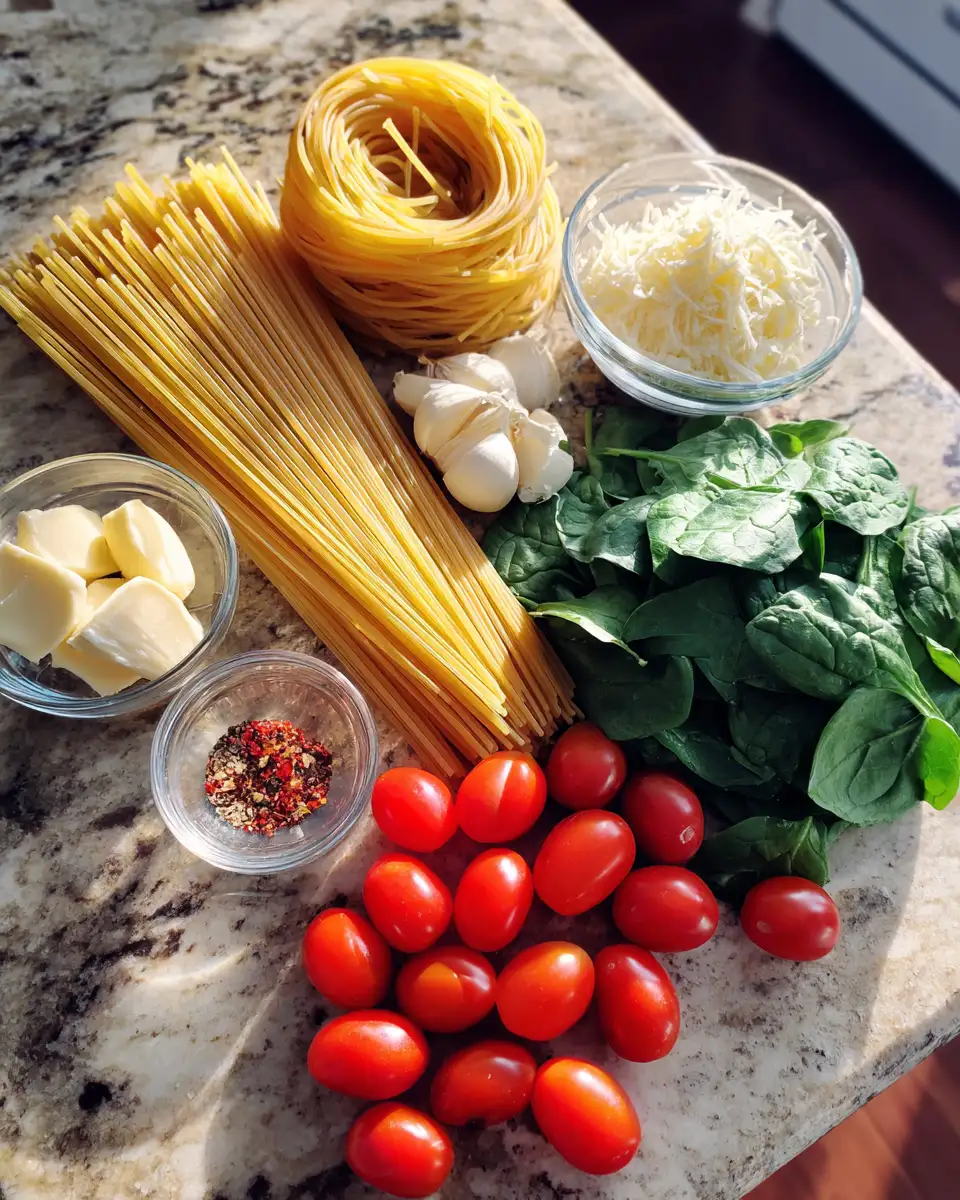 Garlic Butter Pasta with Tomatoes and Spinach: A Flavorful Twist on a Classic Dish 4 Ingredients for Garlic Butter Pasta with Tomatoes and Spinach: A Flavorful Twist on a Classic Dish