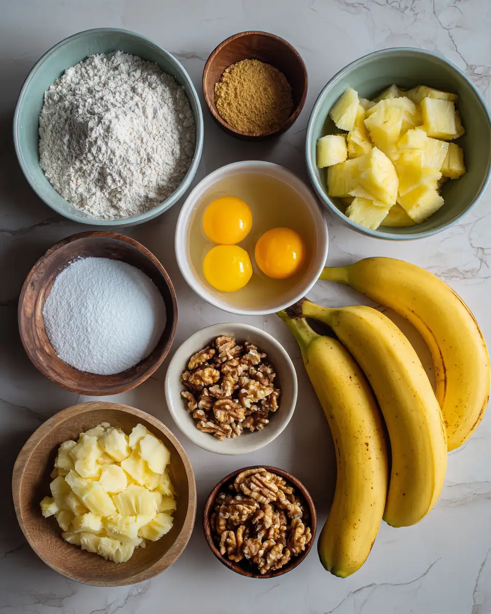 Ingredients for Tropical Bliss: Hawaiian Banana Bread with Pineapple Delight