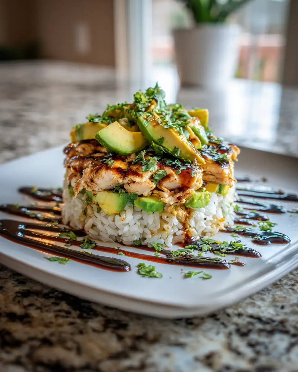 Layered Bliss: Honey Lime Chicken and Avocado Rice Stack Delight 6 Final dish - Layered Bliss: Honey Lime Chicken and Avocado Rice Stack Delight