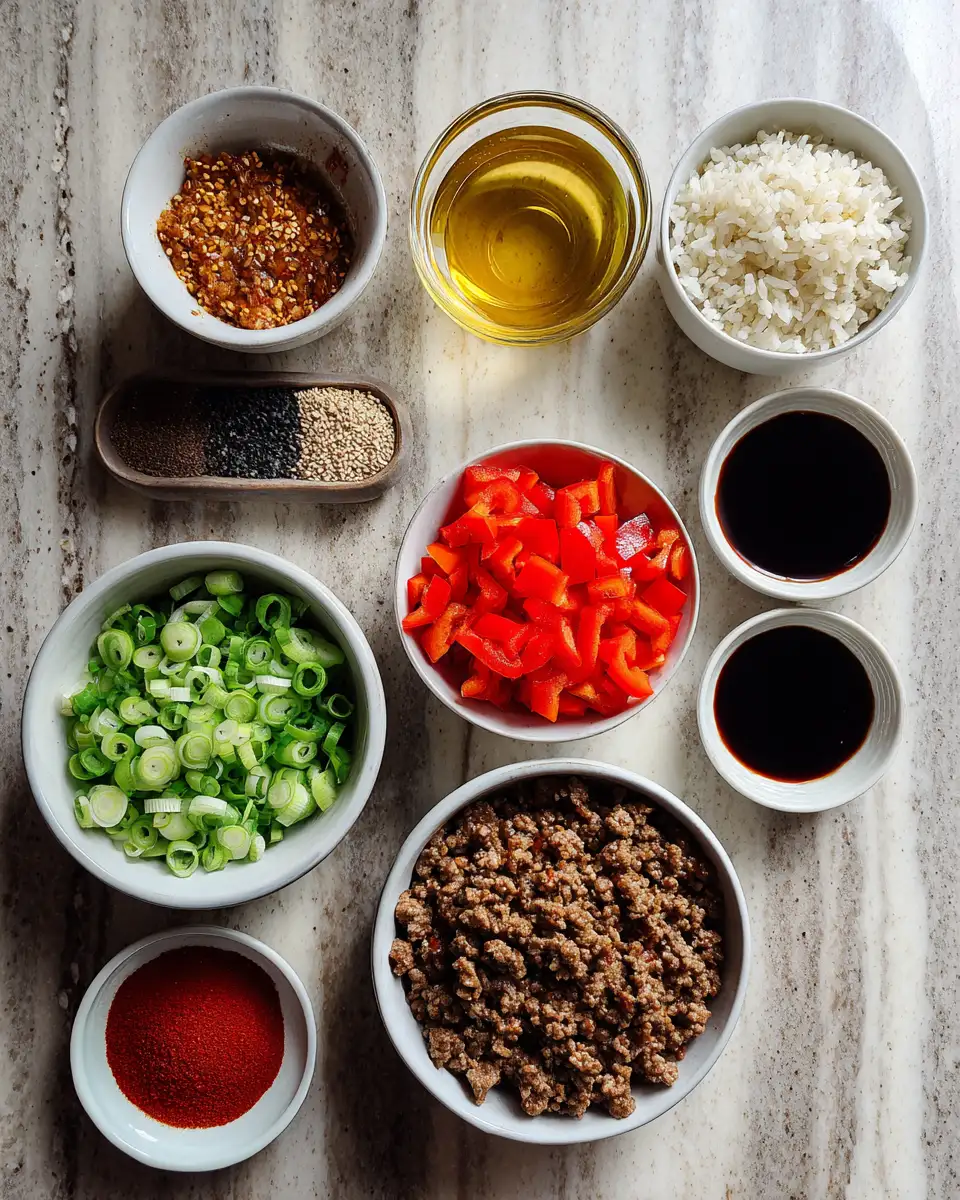 Ingredients for Sizzling Delight for Hot Honey Ground Beef Bowls Lovers