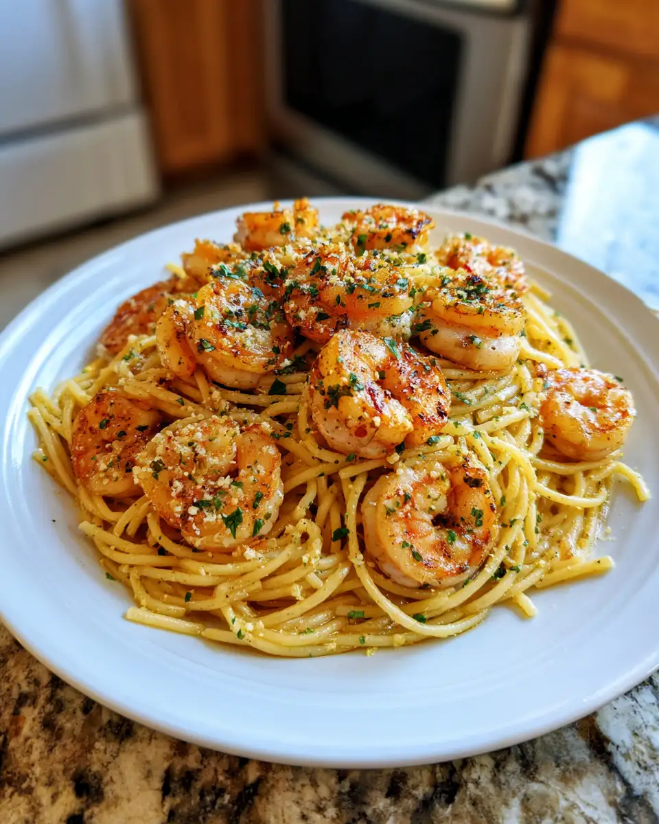 Final dish - Irresistibly Delicious: Creamy Garlic Butter Shrimp Pasta Bliss