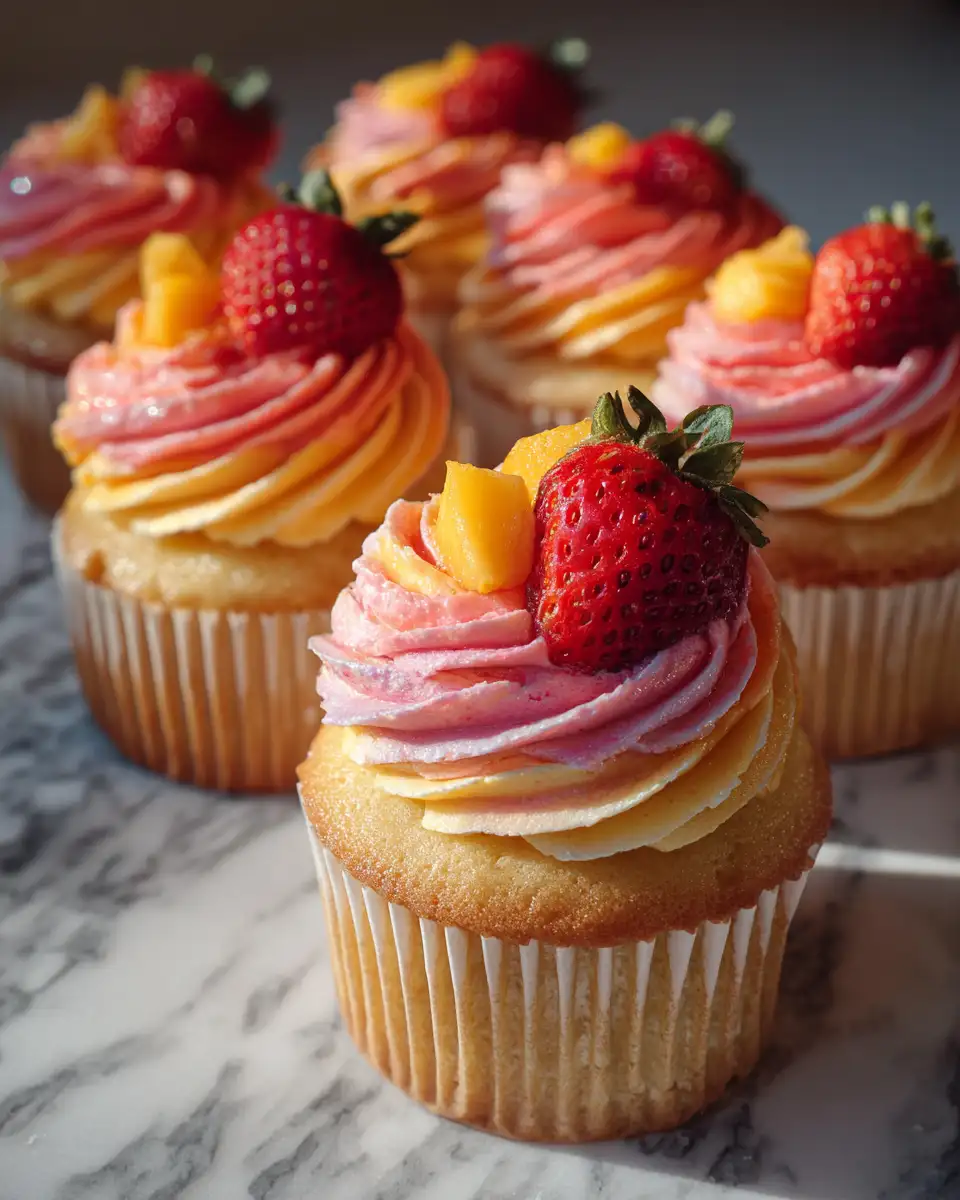 Tropical Bliss: Mango Strawberry Sunset Cupcakes Delight 6 Final dish - Tropical Bliss: Mango Strawberry Sunset Cupcakes Delight