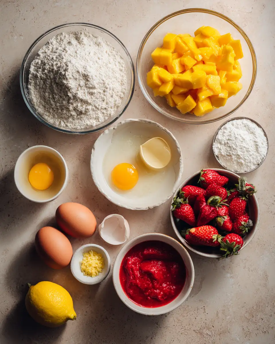 Tropical Bliss: Mango Strawberry Sunset Cupcakes Delight 4 Ingredients for Tropical Bliss: Mango Strawberry Sunset Cupcakes Delight