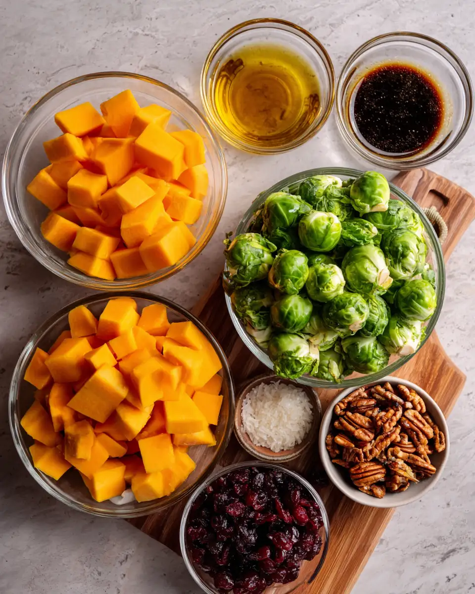 Maple Glazed Magic A Delectable Brussels Sprouts and Butternut Squash Salad 4 Ingredients for Maple Glazed Magic A Delectable Brussels Sprouts and Butternut Squash Salad