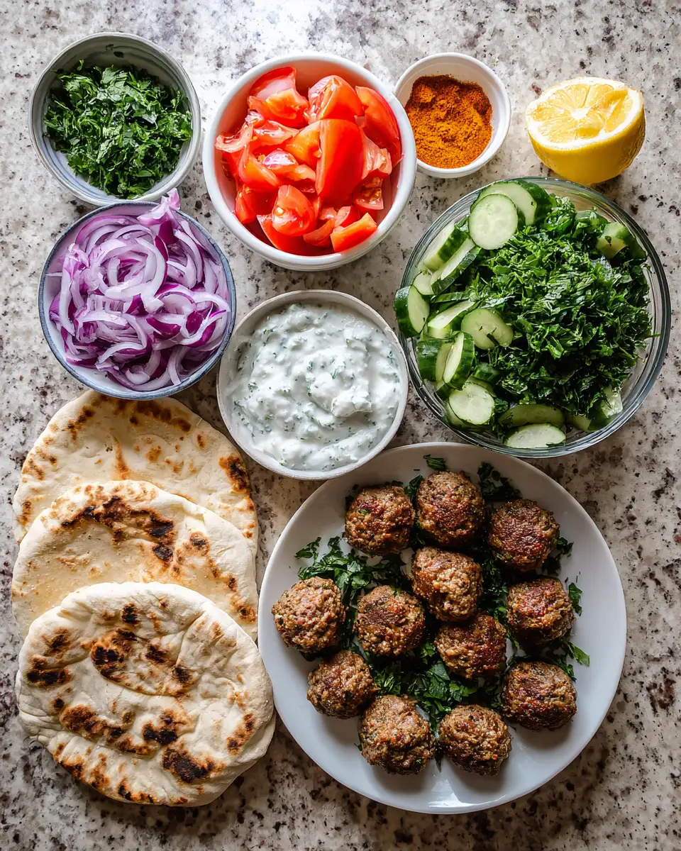 Ingredients for Mediterranean Meatball Magic: Stuffed Pitas with Mint Yogurt Sauce