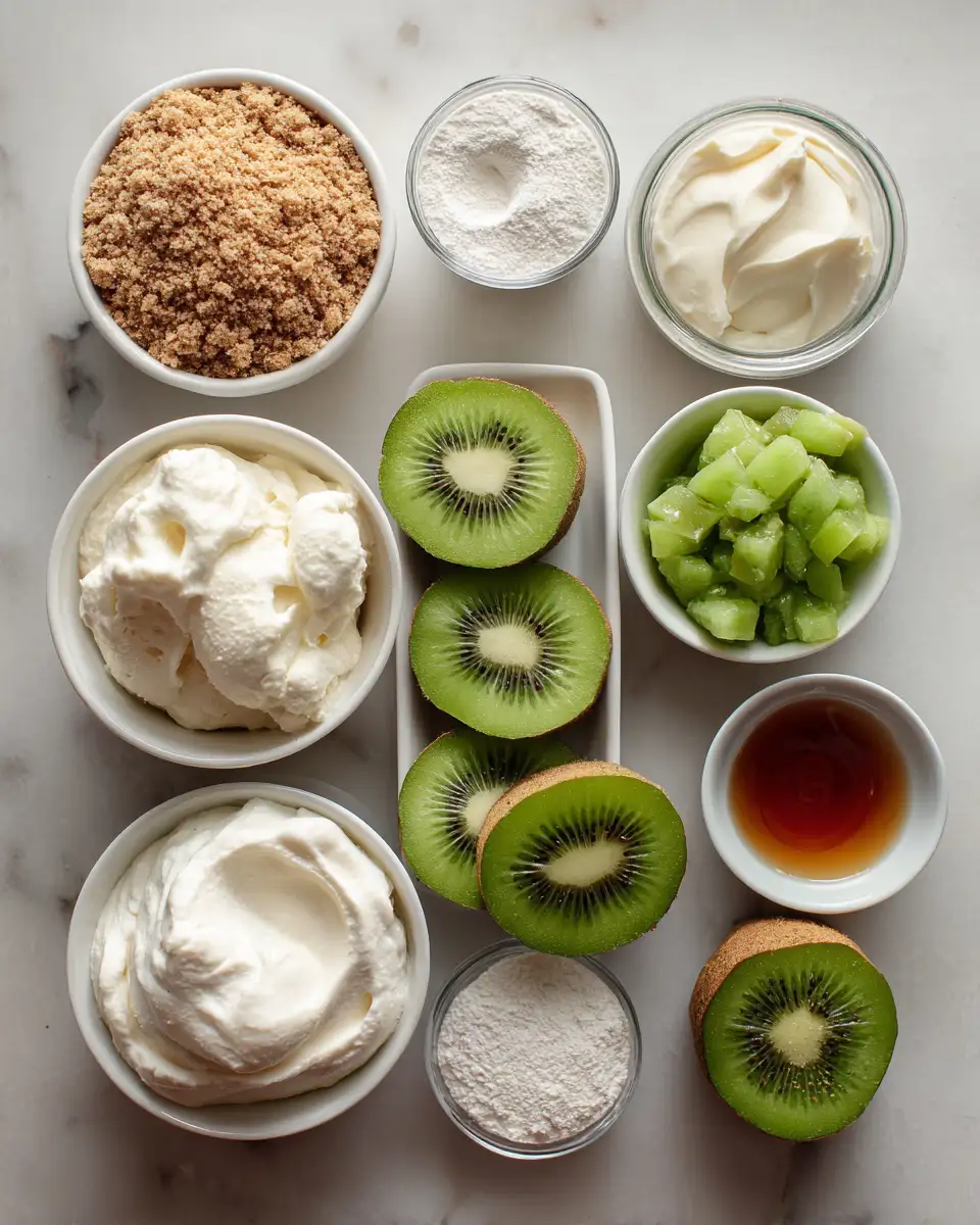 Ingredients for Irresistible No Bake Kiwi Cheesecake Bars: A Sweet Slice of Paradise