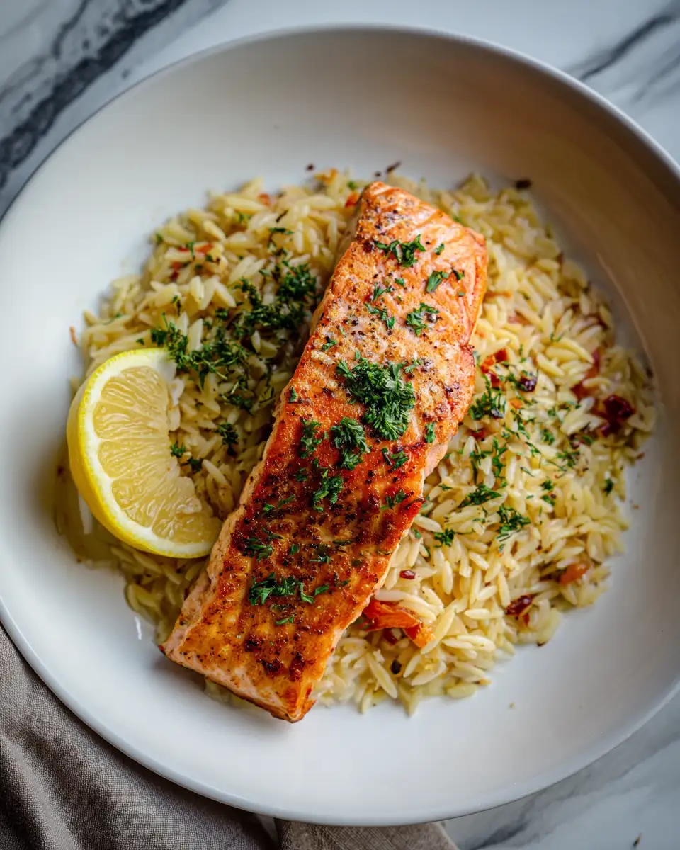 Savor the Simplicity: One Skillet Salmon with Lemon Orzo Delight 6 Final dish - Savor the Simplicity: One Skillet Salmon with Lemon Orzo Delight