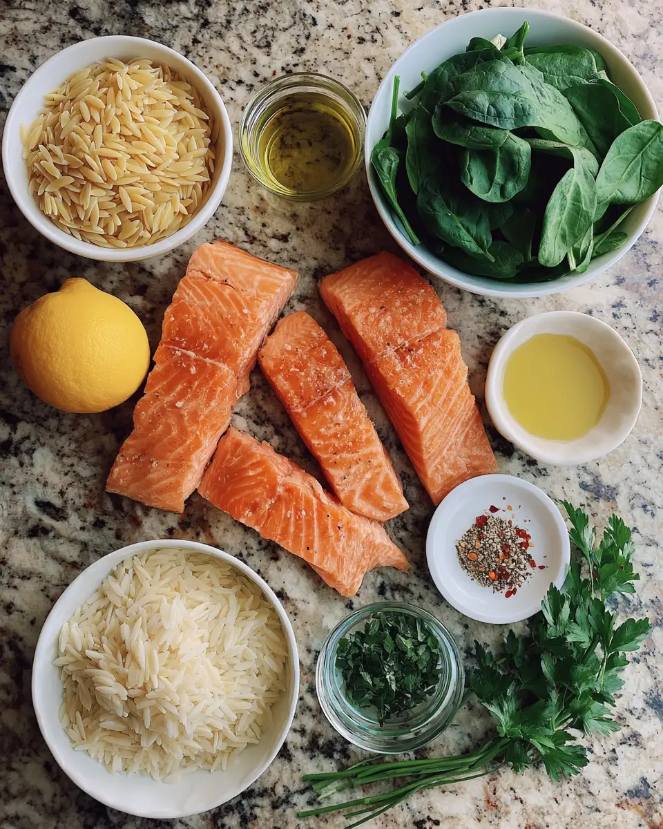 Savor the Simplicity: One Skillet Salmon with Lemon Orzo Delight 4 Ingredients for Savor the Simplicity: One Skillet Salmon with Lemon Orzo Delight