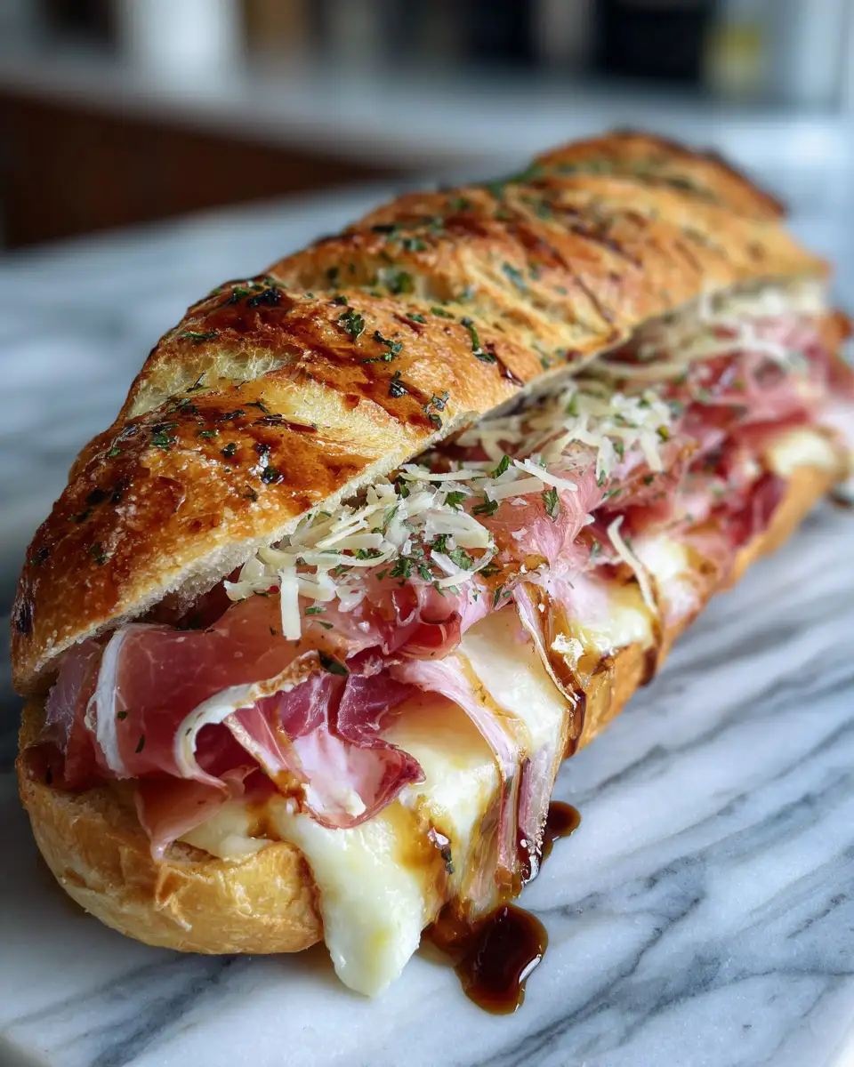 Final dish - Sweet Meets Savory: The Ultimate Prosciutto and Honey Brie Baguette Sandwich