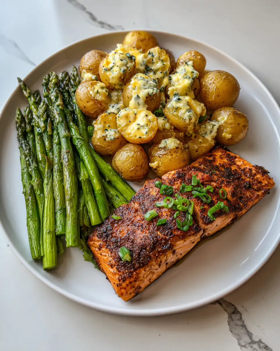 Savor the Flavor: Spiced Salmon with Cheesy Asparagus and Garlic Herb Potatoes 6 Final dish - Savor the Flavor: Spiced Salmon with Cheesy Asparagus and Garlic Herb Potatoes