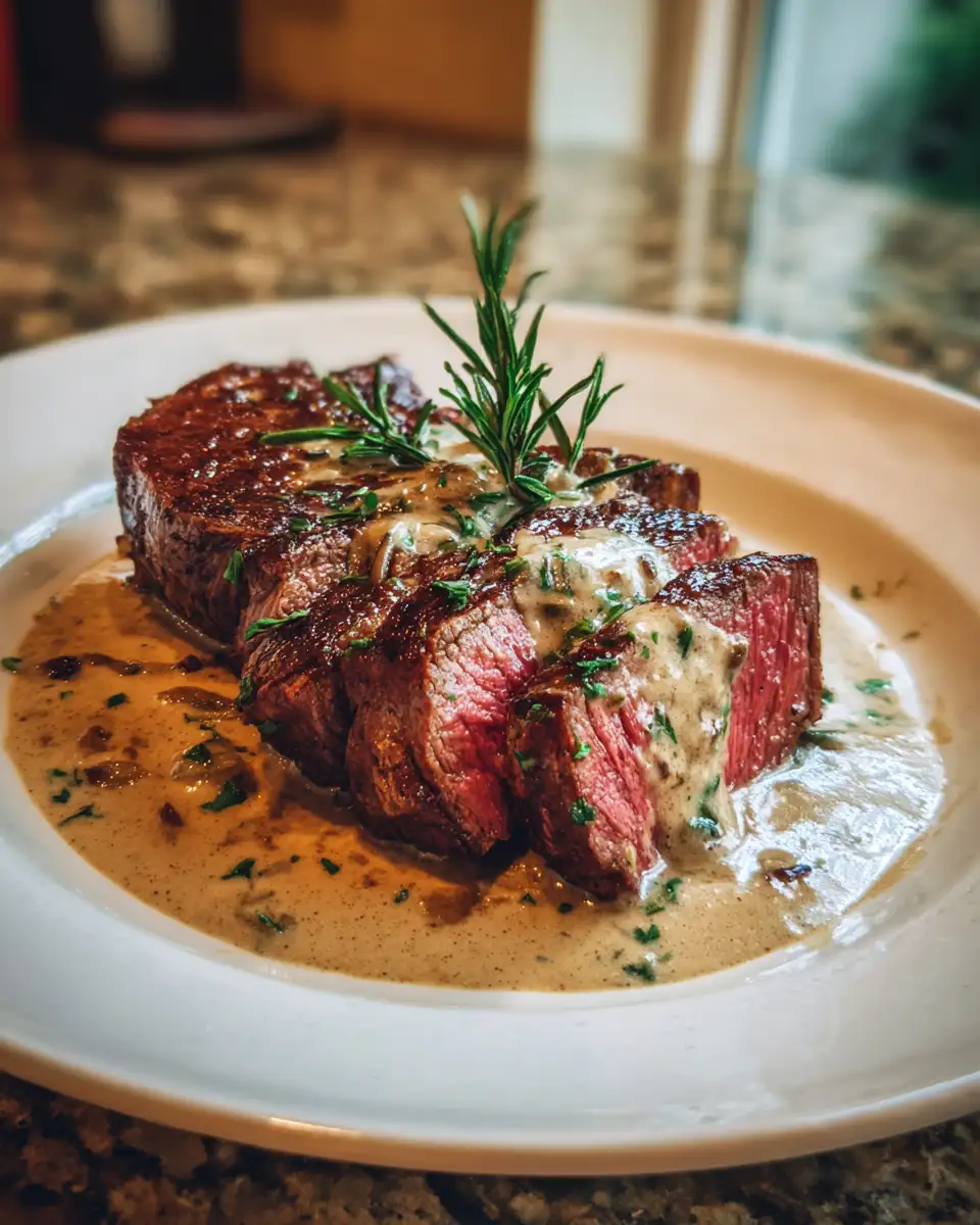 Final dish - Savor the Ultimate Steak Experience with Decadent Garlic Cream Sauce