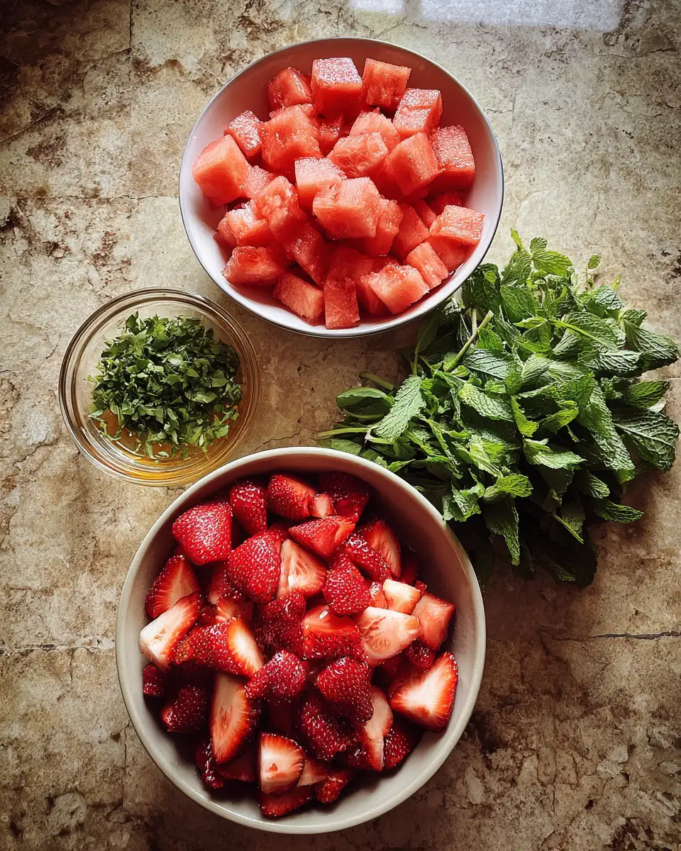 Ingredients for Refreshing Summer Bliss: Strawberry Watermelon Salad with Honey