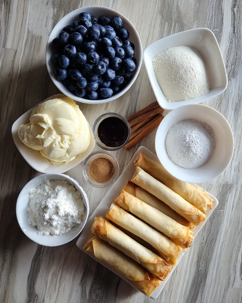 Ingredients for Quick and Easy Blueberry Cream Cheese Egg Rolls in 30 Min