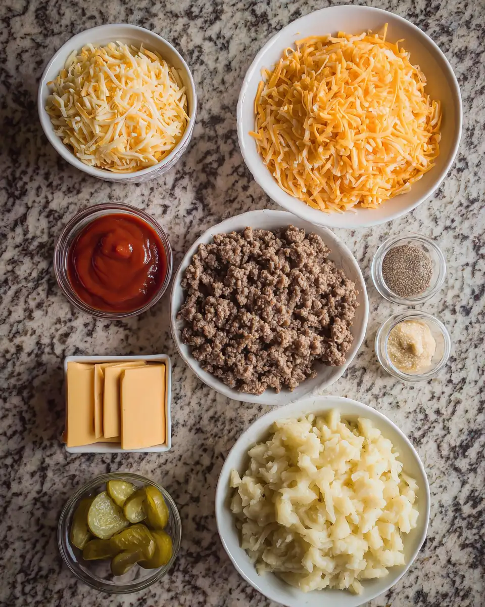 Ultimate Comfort: Cheeseburger Potato Casserole Bliss 4 Ingredients for Ultimate Comfort: Cheeseburger Potato Casserole Bliss