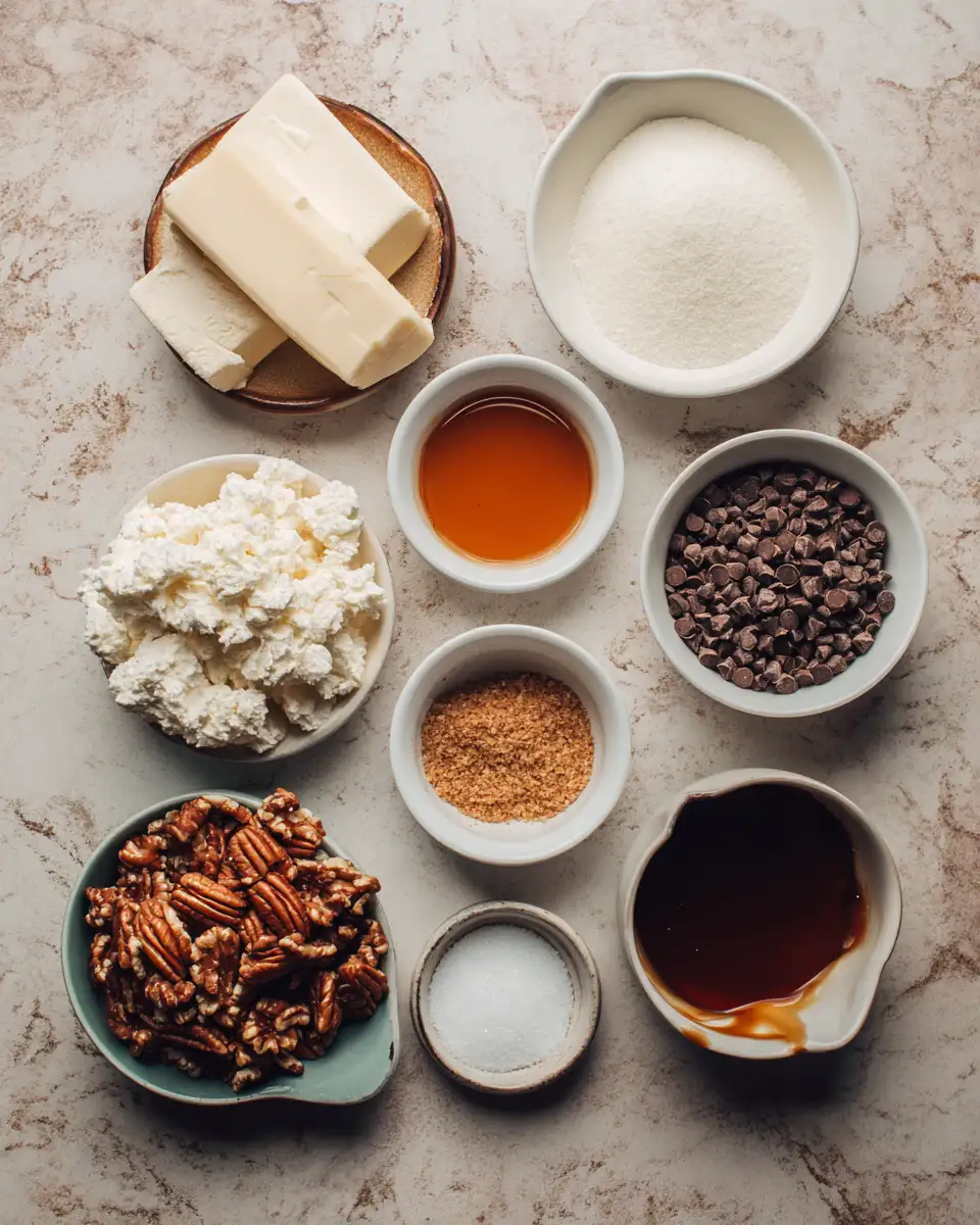Ingredients for Irresistible Chocolate Caramel Pecan Cheesecake Bites to Sweeten Your Day
