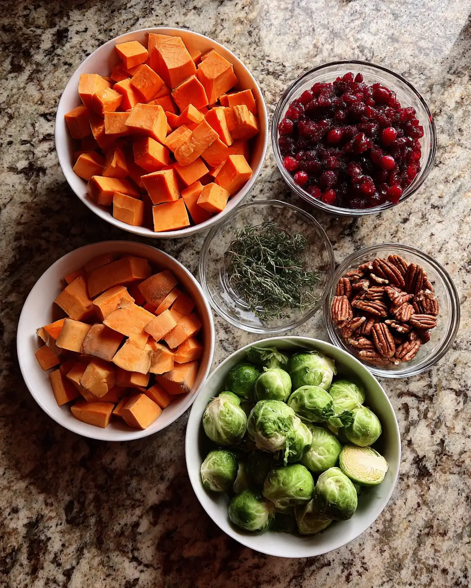 Cranberry Roasted Sweet Potatoes & Brussels Sprouts: A Festive Flavor Explosion 4 Ingredients for Cranberry Roasted Sweet Potatoes & Brussels Sprouts: A Festive Flavor Explosion