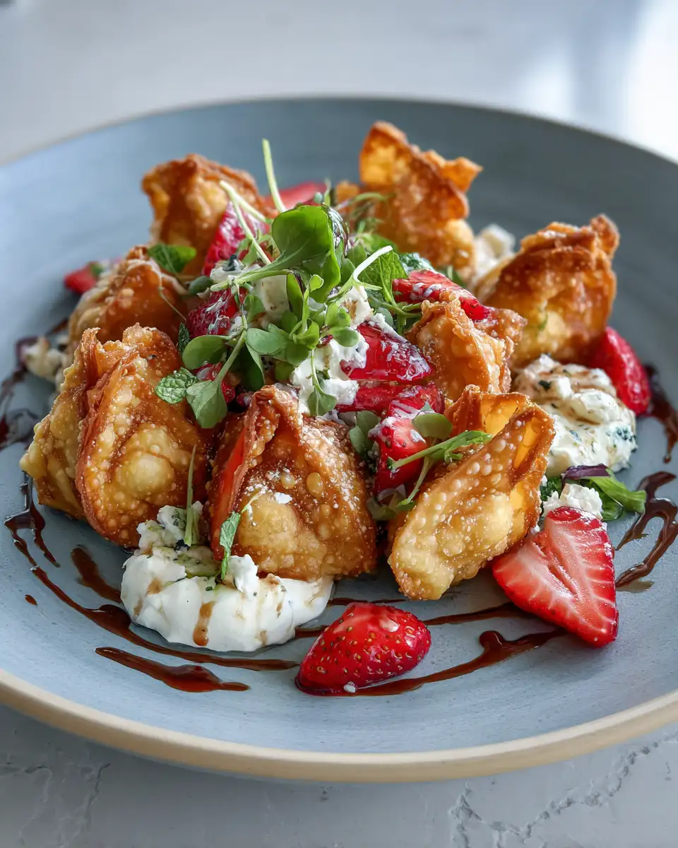 Final dish - Crispy Wonton Meets Fried Strawberry Cheesecake Bliss: A Match Made in Dessert Heaven